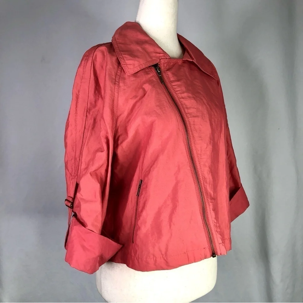 CAbi jacket lightweight windbreaker moto zipper roll sleeves cropped salmon pink